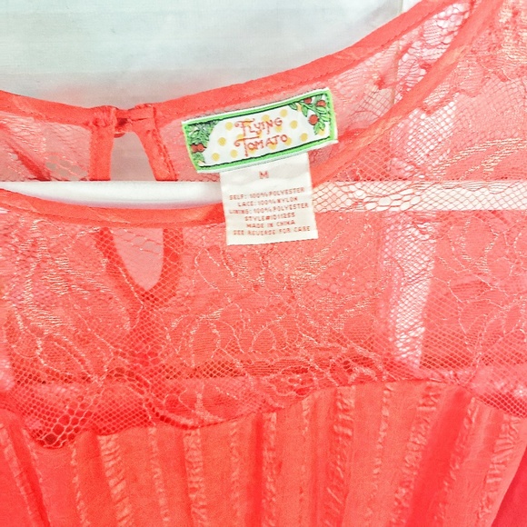 Flying Tomato Orange Textured Dress with Lace - Picture 4 of 6